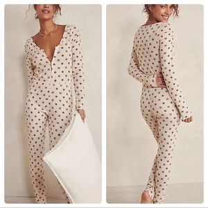 Free People Cream and Red Polka Dot Pajama Set